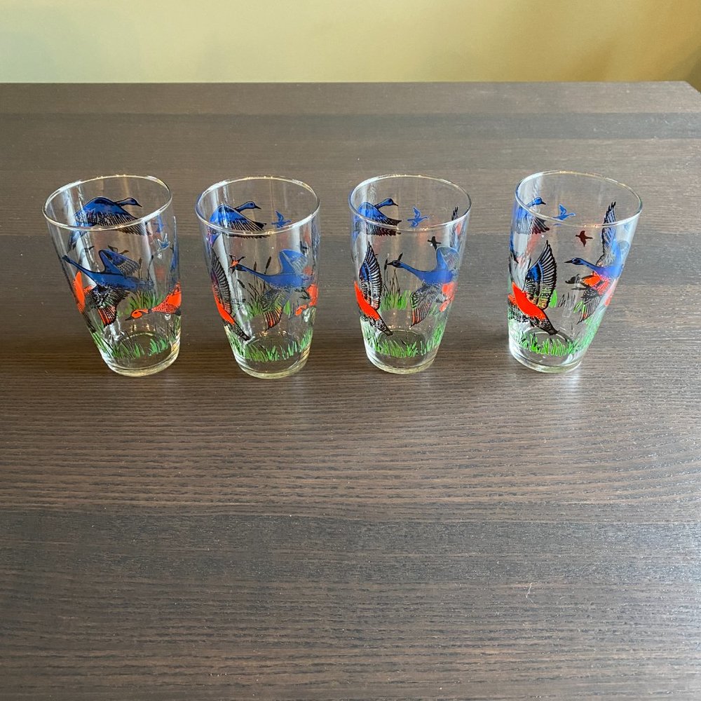 Vintage Libbey 10oz Flying Geese Glasses - RARE - Set of 4